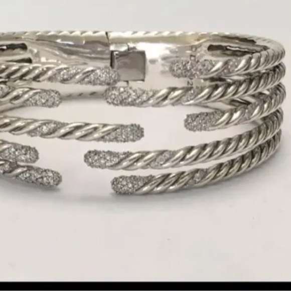 David Yurman Willow 5 Row Diamond & Sterling Silver Bracelet NWT Size M $4200 - Picture 3 of 6
